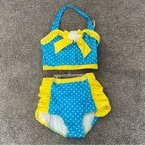 yellow and blue polka dot bathing suit dance costume